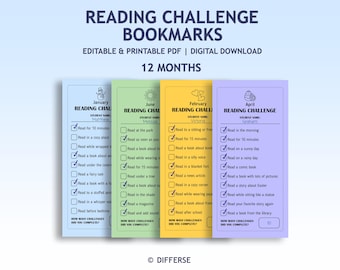 Reading Challenge Bookmarks | Monthly Reading Challenges for Kids | Printable Bookmarks | Reading Motivation Activity | Book Challenge