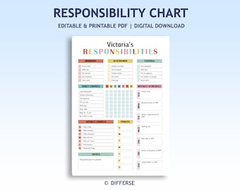 Responsibility Chart For Kids | Printable Chore Chart | Kids Chore Chart | Kids To Do List | Responsibility Checklist | Chore List