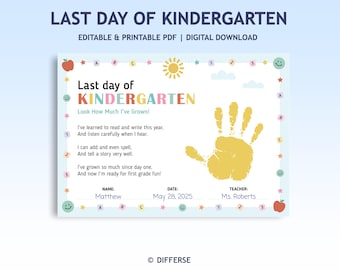 Last Day of Kindergarten Keepsake | Handprint Craft Printable | End of Year Memory Poem | Kindergarten Graduation Gift