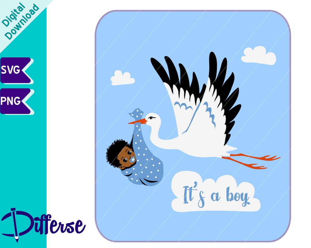 Stork With Black Baby Boy | SVG Cut File & PNG | African-american Baby ...