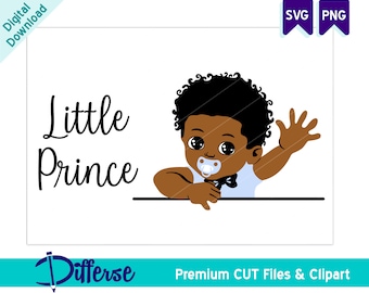 Black Baby Boy Waving | SVG Cut File & PNG | African American Baby Boy SVG | Newborn with pacifier | Melanin Prince png  | Baby Shower svg