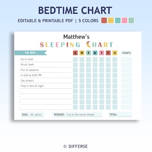 Editable Kids Bedtime Routine | Bedtime Checklist |  Bedtime Chart | Kids Reward Chart | Routine Chart | Kids Sleeping Chart | Night Routine