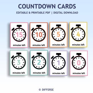 Editable Countdown Cards | Classroom Transition Timer | Visual Timer for Transitions | Minutes Countdown | Countdown Timer | Minutes Left