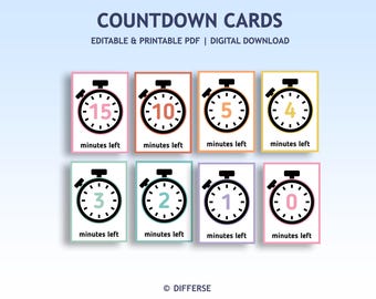 Editable Countdown Cards | Classroom Transition Timer | Visual Timer for Transitions | Minutes Countdown | Countdown Timer | Minutes Left