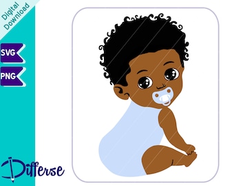 African American Newborn with Pacifier | SVG Cut File & PNG | Baby Boy SVG | Prince Vector | Black Boy svg | Little Afro Boy | Melanin