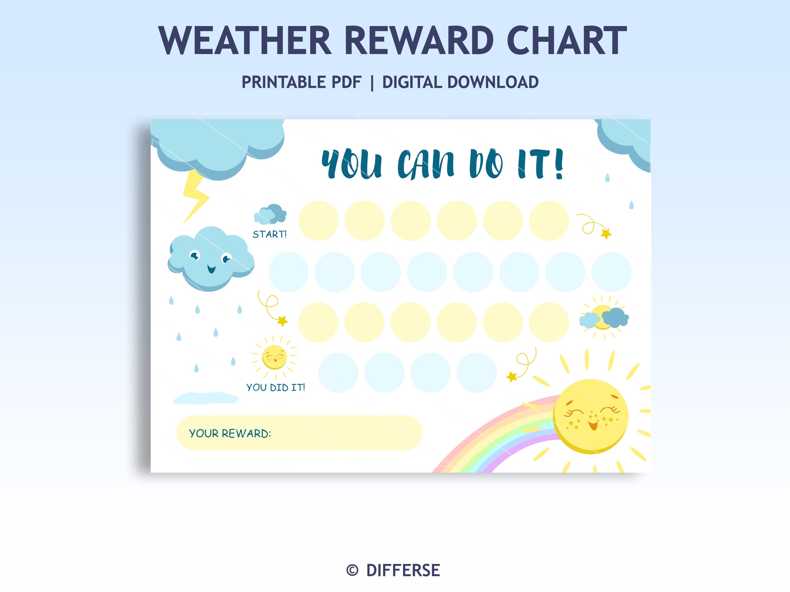 Printable Reward Chart for Kids With a Sunshine, Rainbow and Clouds ...