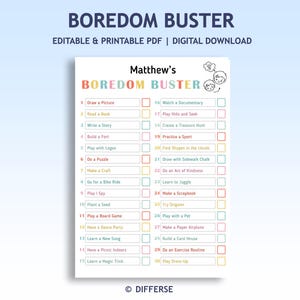 Boredom Buster | Activity Chart | Boredom List | Reward Chart | Kid Activities | Home Activities | Outdoor and Indoor Activities