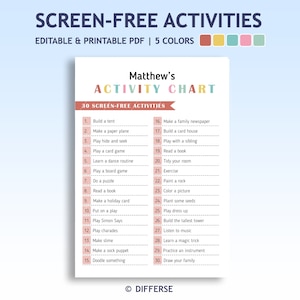 Actividades sin pantalla para niños / Cuadro de juegos imprimible / Cuadro de rutinas de juego en formato PDF / Cuadro de diversión para niños / Cuadro de actividades en formato A4 / Descarga digital