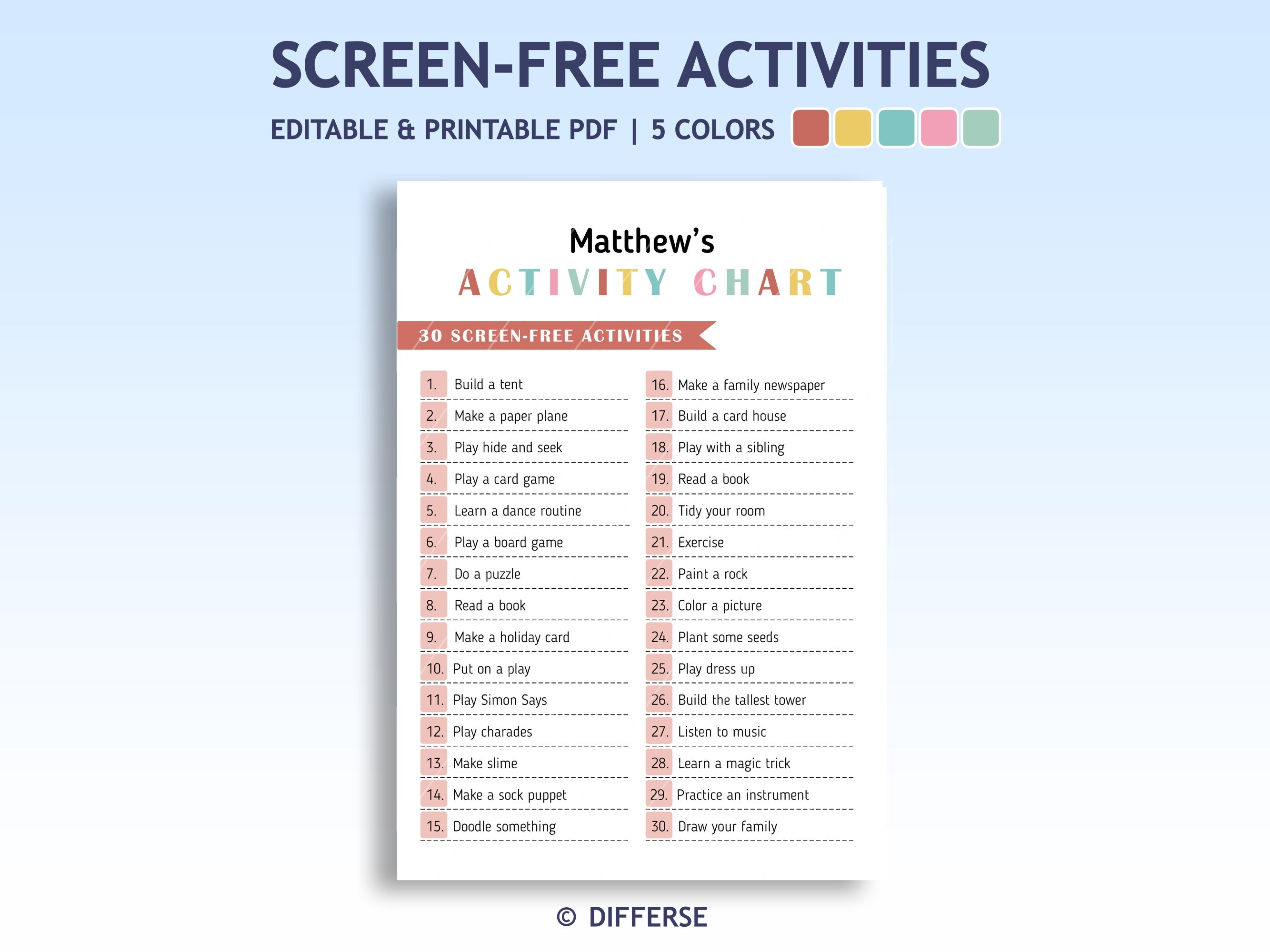 Play Chart Examples Screen Free Activities for Kids | Printable Play Chart | Play Routine ...