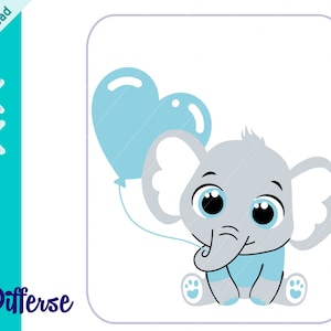 Cute Baby Elephant With Balloon / SVG Cut File & PNG / Baby Elephant SVG / Baby Boy Elephant svg / Elephant Baby Shower / Cute Elephant Boy