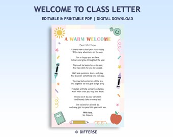 Welcome Letter for Students | First Day of School Poem | Back to School Teacher Note | Classroom Welcome Letter | Teacher Welcome Printable