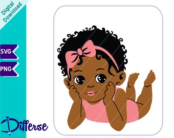 Beautiful African American Baby Girl | SVG Cut File & PNG | Baby Girl Clipart | Newborn SVG | Melanin svg | Afro Princess | Black Girl png