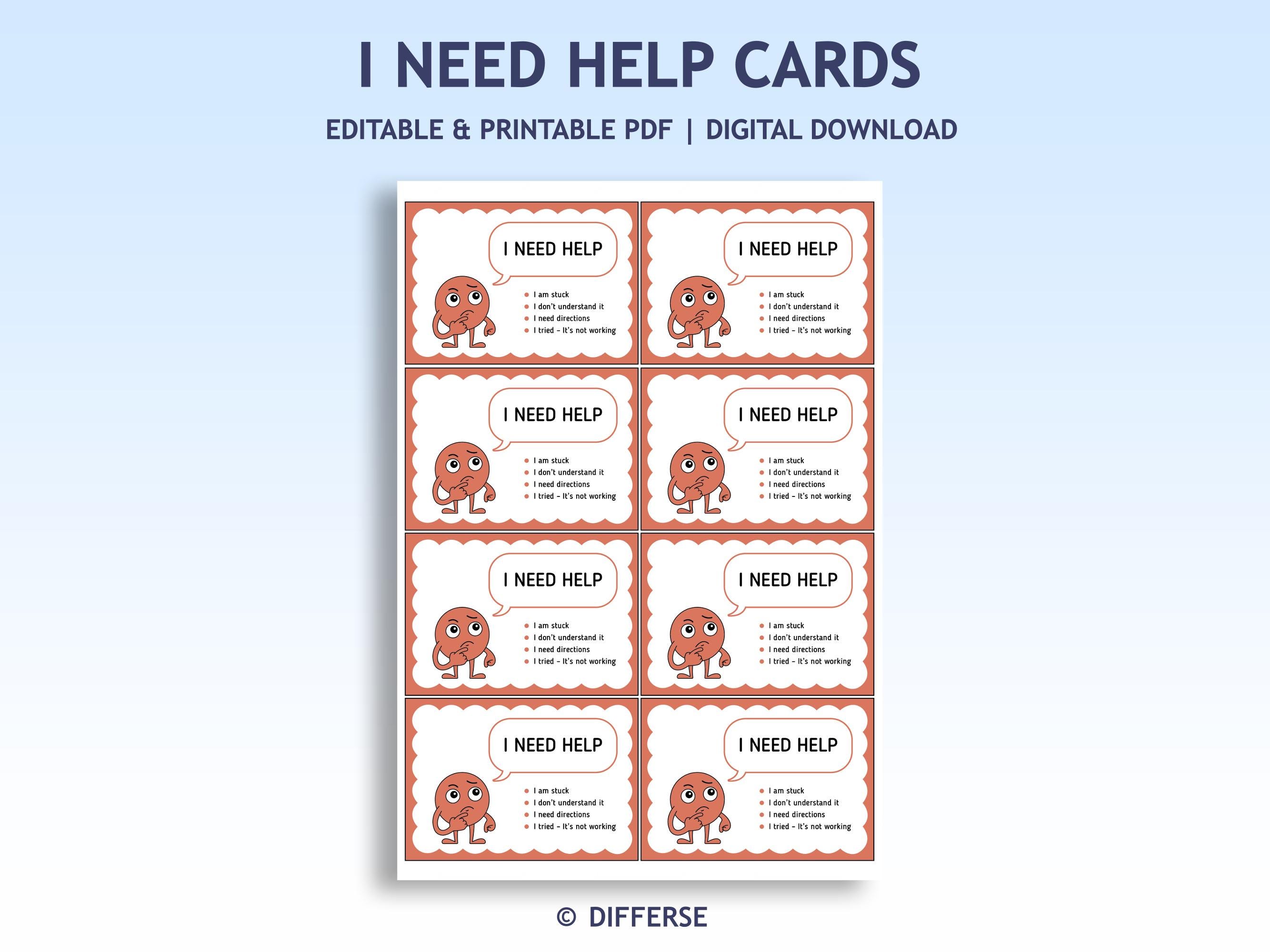 Help Cards Example Editable I Need Help Cards Set | Desk Cards | I Need Help Visual | I ...
