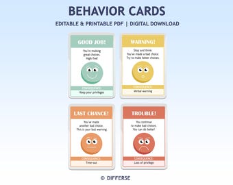 Tarjetas de comportamiento para niños / Tarjetas de comportamiento para niños / Tarjetas de recompensa por comportamiento / Tarjetas de consecuencias / Tarjetas de buen comportamiento / Tarjetas de comportamiento en el aula