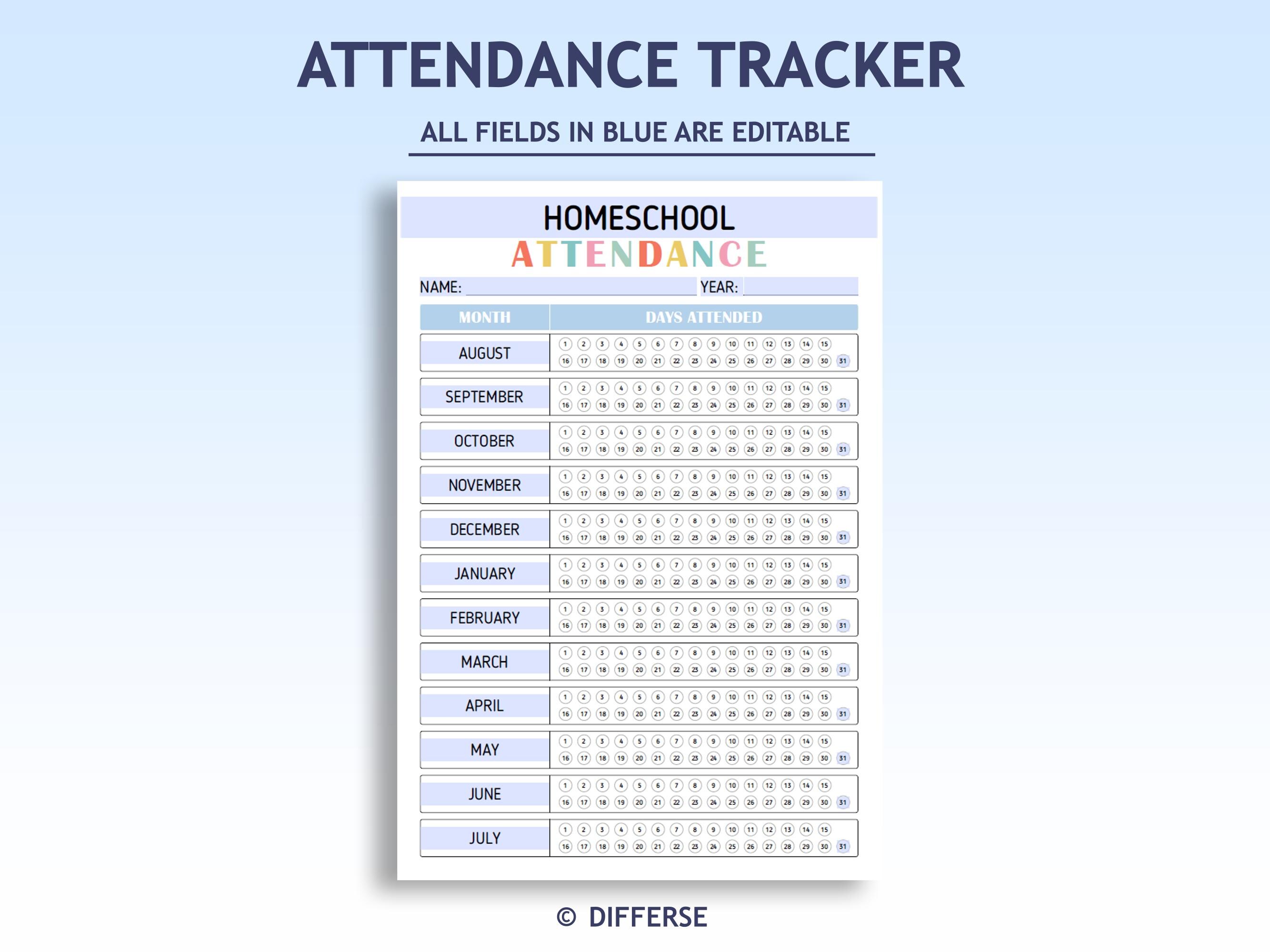 Attendance Tracker | Attendance Tracker for Homeschooling | Home ...