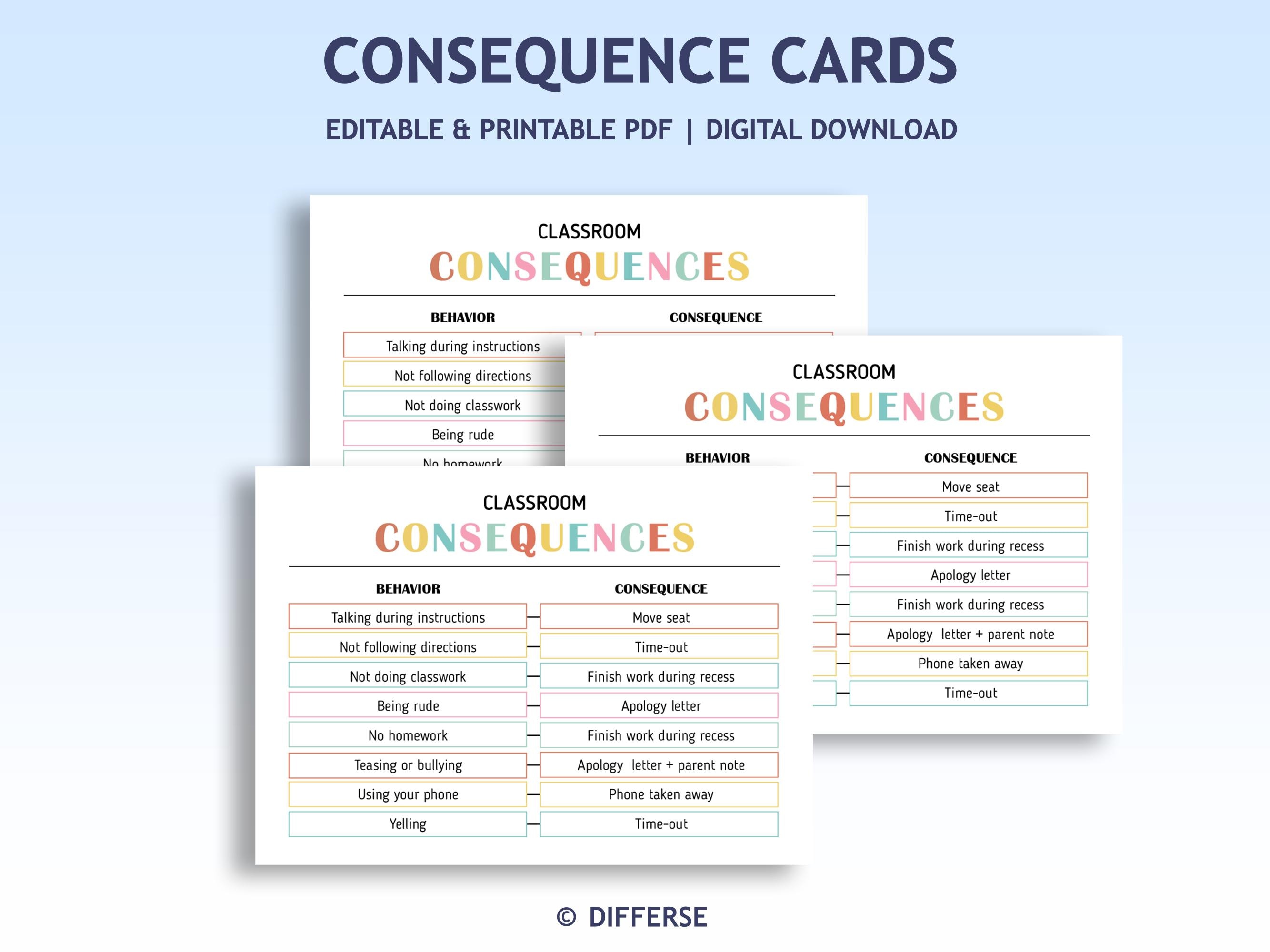 Editable Consequence Desk Cards | Mini Consequence Chart | Classroom ...