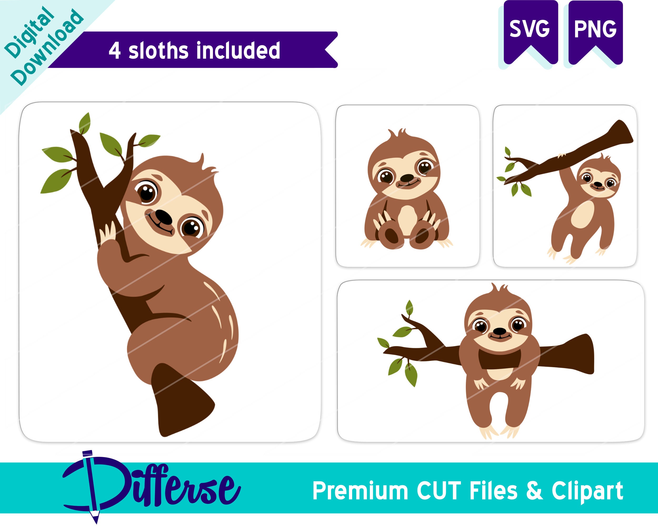 Sloth Bundle SVG | SVG Cut File & PNG | Sloth Svg | Baby Sloth Svg ...