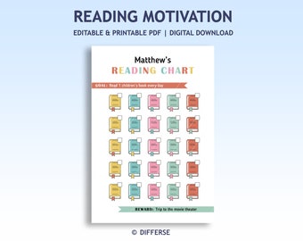 Tabla de lectura para niños / Desafío de lectura / Rastreador de lectura / Registro de lectura para niños / Objetivos de lectura / Planificador de lectura de libros / Lectura para la hora de dormir