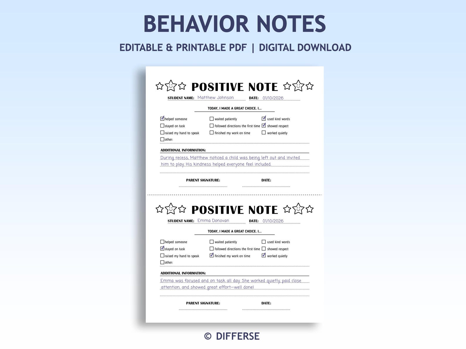 Editable Behavior Note to Parents | Positive Notes + Behavior Tickets ...