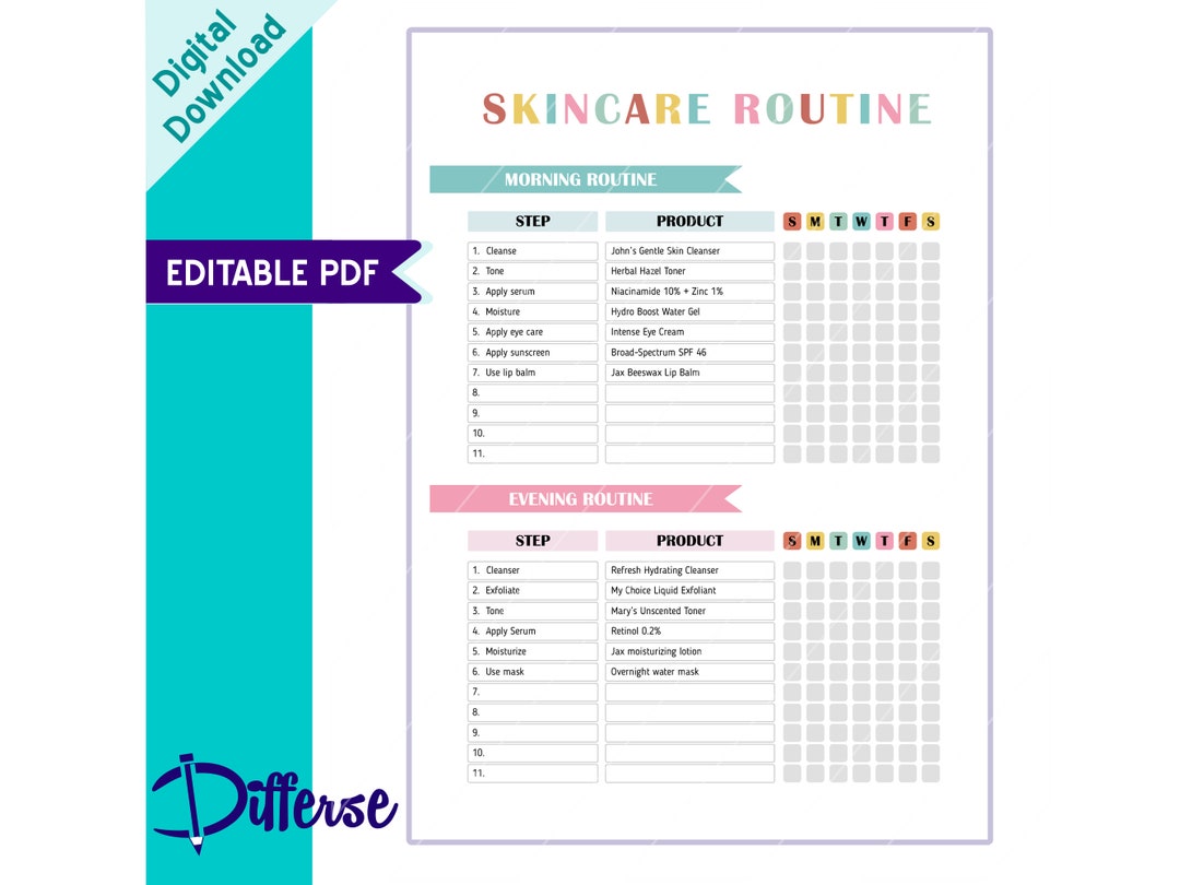 Editable Skincare Routine Template AM PM Skincare Routine Skincare