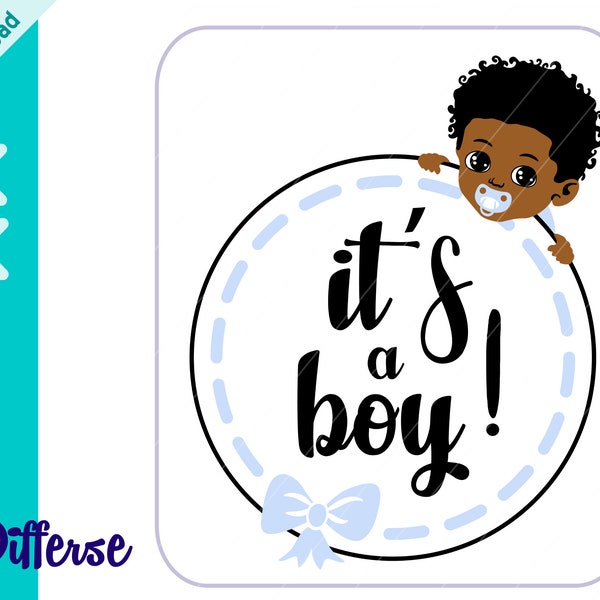 It’s a Boy Baby Announcement | SVG Cut File & PNG | Black Baby shower SVG | Gender Reveal svg | Black Baby Boy svg | Newborn svg | Team Blue