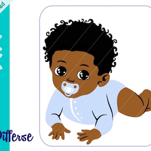 Zwarte babyjongen SVG | SVG-bestand knippen & PNG | Afro-Amerikaanse babyjongen SVG | Baby Prins Vector | Zwarte jongen SVG | Afro jongen SVG