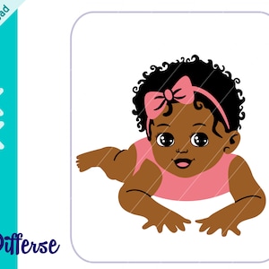 Adorable African American Baby Girl with Ribbon | SVG Cut File & PNG | Baby Girl PNG | Newborn svg | Melanin Princess | Black Girl Clipart