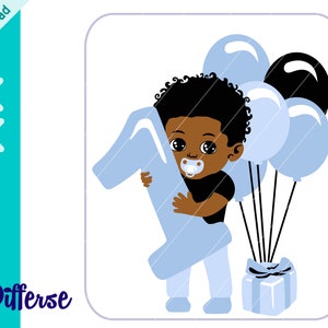 Premier anniversaire SVG | Fichier de coupe SVG & PNG | Garçon noir svg | Garçon afro-américain svg | 1er anniversaire png | Premier anniversaire png | Garçon d'anniversaire