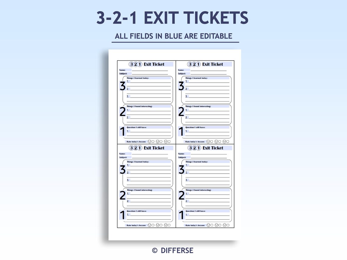 3 2 1 Exit Ticket | Exit Ticket Template | Exit Slips | Student ...
