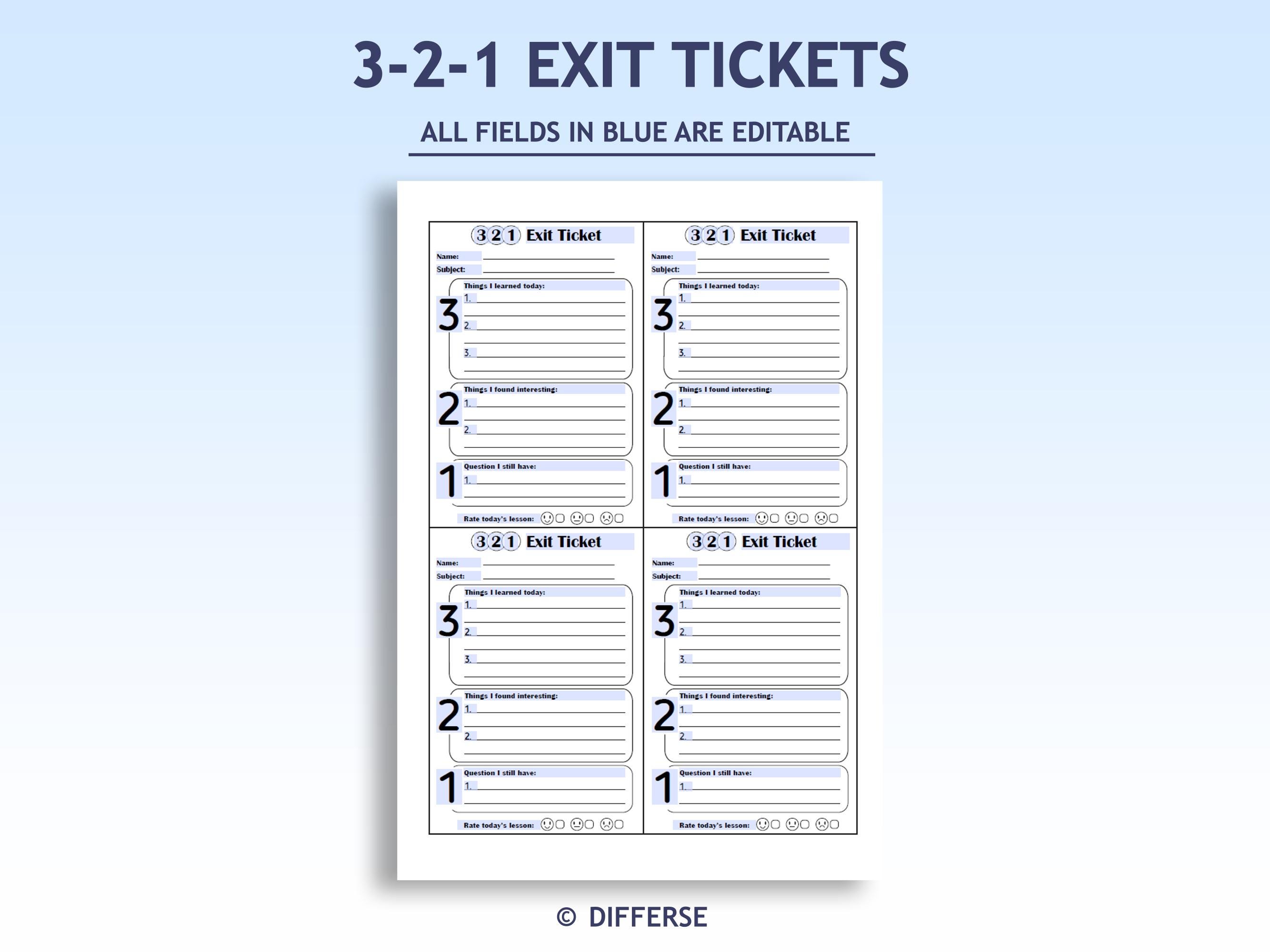 3 2 1 Exit Ticket | Exit Ticket Template | Exit Slips | Student ...