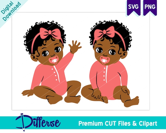 African American Baby Twin Girls SVG SVG Cut File & PNG - Etsy