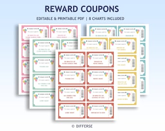 Cupones de recompensa para niños / Cupones de recompensa editables / Cupones de recompensa para niños / Sistema de recompensa en formato PDF / Reward Bucks / Behavior Bucks / Chore Bucks