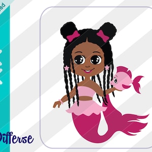 African American Mermaid With Cute Braids | SVG Cut File & PNG | Black Mermaid Clipart | Cute Mermaid | Black Girl Magic | Vector Mermaid