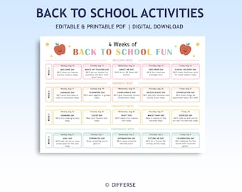 Back to School Activities | 4 Weeks of Back to School Fun | First Month of School Planner | Classroom Community Activities Schedule