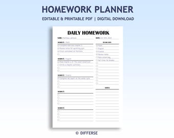 Planner per i compiti modificabile / Tracker per i compiti / Tabella dei compiti stampabile / Planner per la scuola domestica / Registro dei compiti / Tracker per i compiti