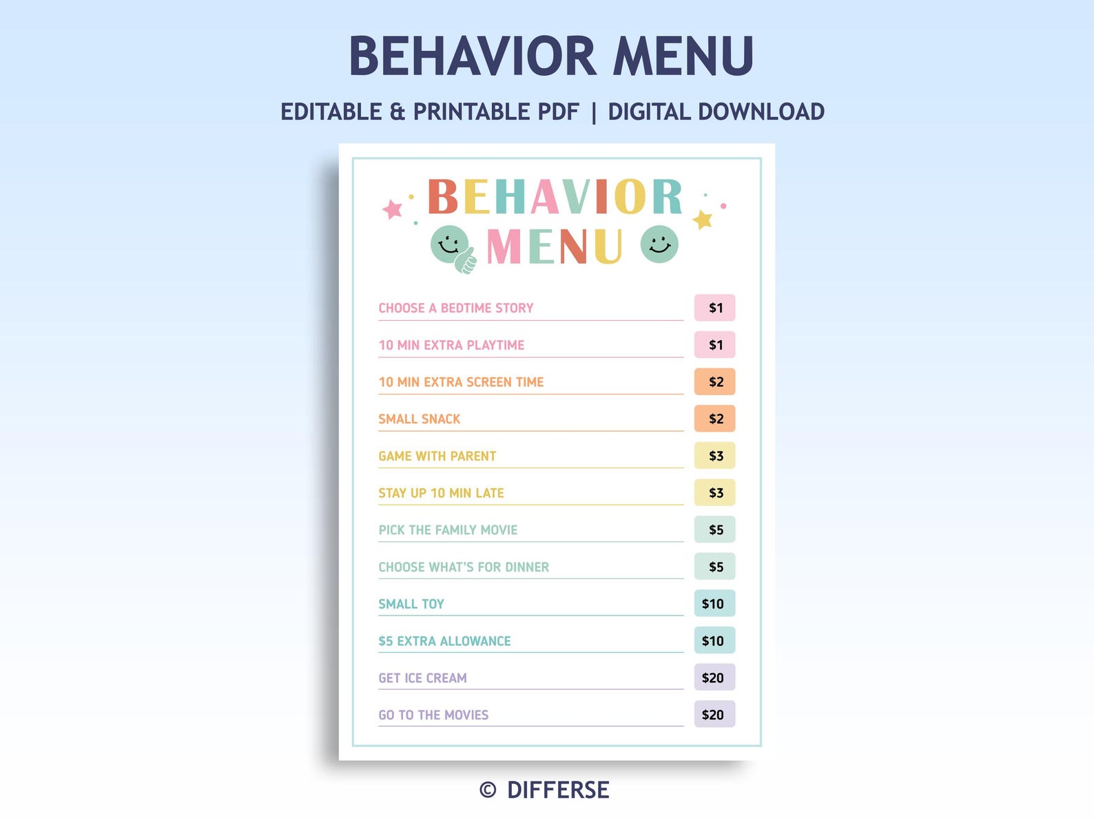 Reward Menu.pdf Behavior Menu Reward System for Kids | Mom Bucks | Play Reward Money ...