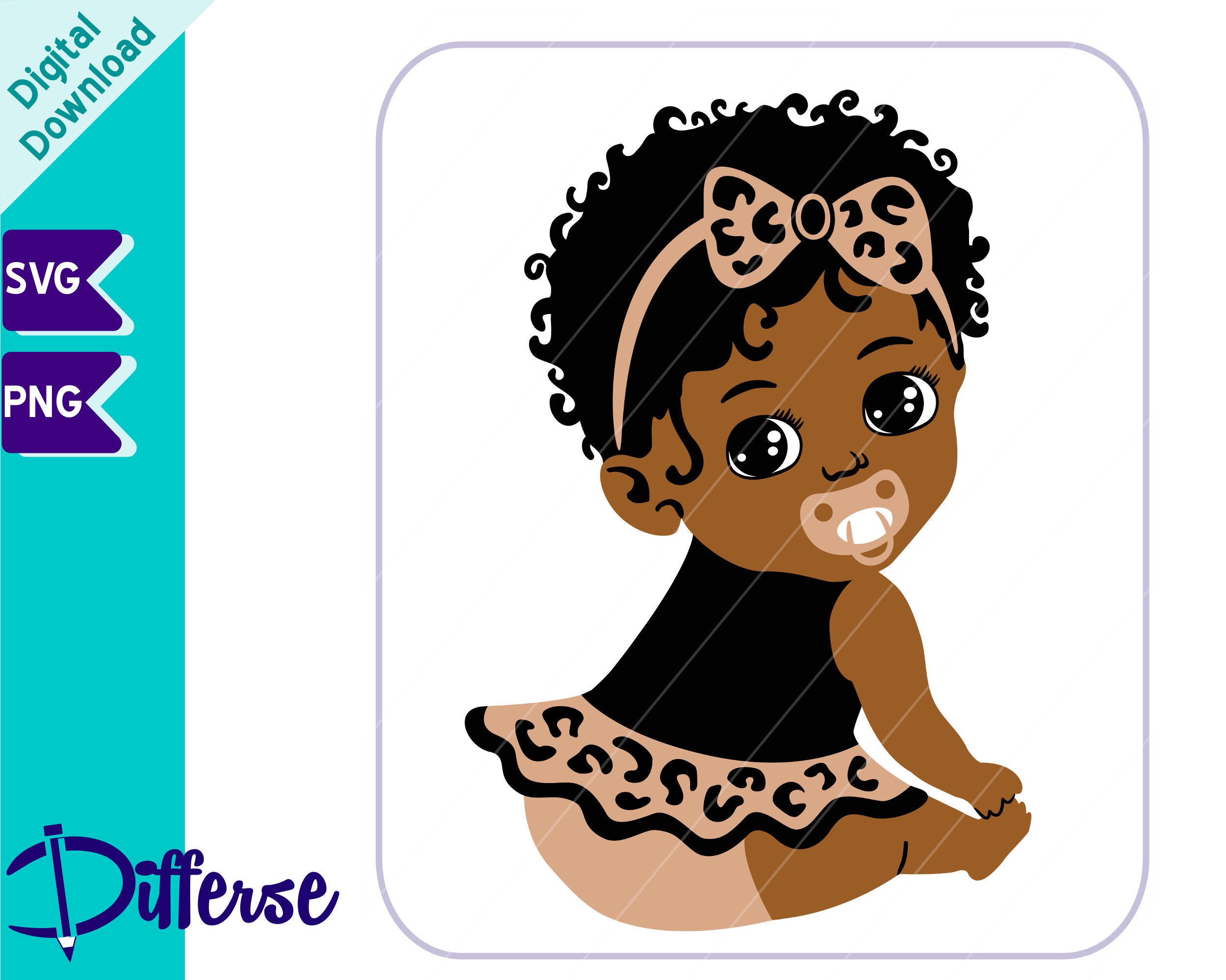 African American Baby SVG Cut File and PNG Safari Baby