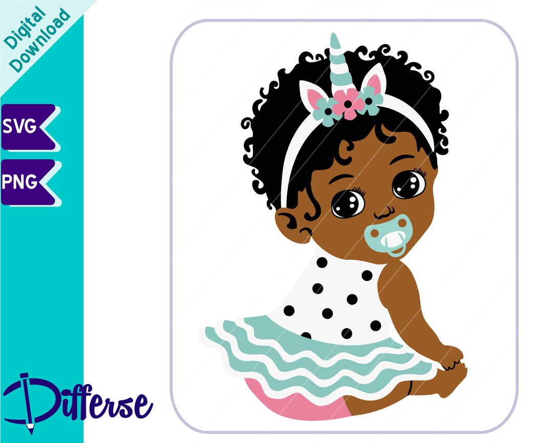 African American Unicorn Baby SVG Cut File & PNG Unicorn Baby Shower