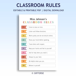 Reglas del aula / Reglas de la clase / Señal de reglas del aula / En esta aula / Reglas del aula Montessori / Comportamiento escolar / Reglas escolares