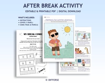 After Break Activity | Back to School Comic Book | What I Did over the Summer Winter Spring Fall | Printable Writing Activity | Summer Break
