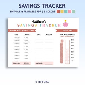 Kids Savings Tracker | Kids Savings Challenge | Savings Planner | Money Tracker | Money Saving | Kids Savings Template | Savings Log