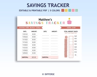 Kids Savings Tracker | Kids Savings Challenge | Savings Planner | Money Tracker | Money Saving | Kids Savings Template | Savings Log