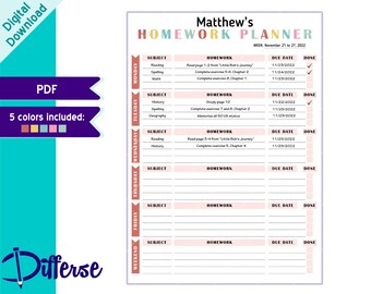 homework planner Printable Homework Planner | Homework Chart | Homework Tracker | Homeschool Planner | Homework Log | Assignment Tracker | Homework Log