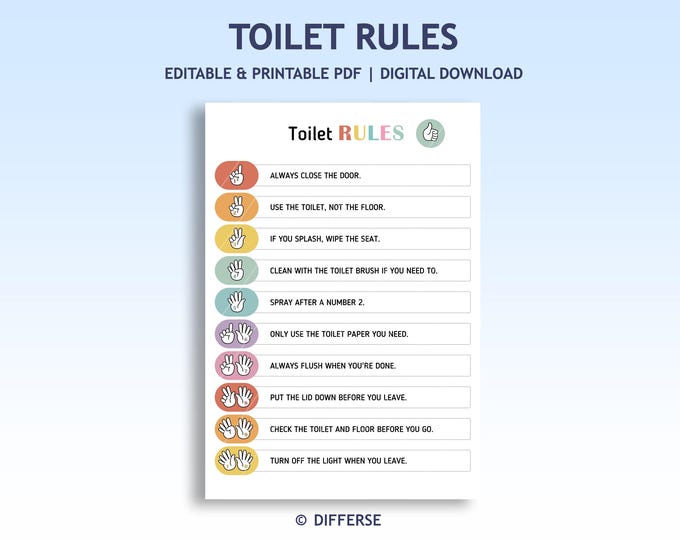 Toilet Rules Digital Poster, A3, in JPG File + Toilet Rules Poster ...