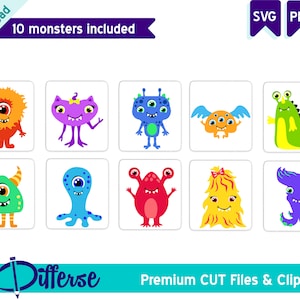 10 Cute Monsters SVG | SVG Cut File & PNG | Monster Bundle svg | Monster Set svg | Monsters Clipart | Friendly Monsters | Little Monsters