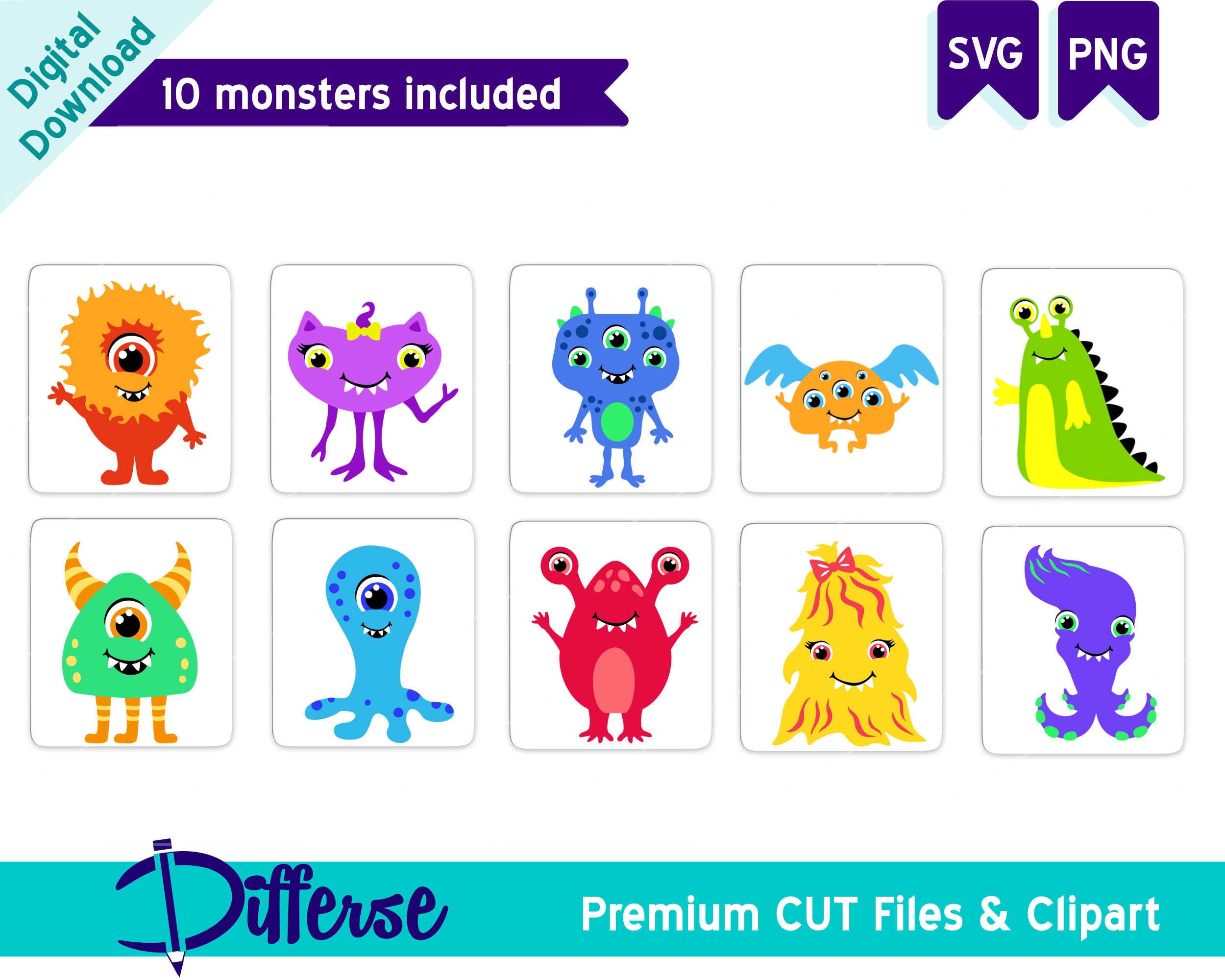 10 Cute Monsters SVG | SVG Cut File & PNG | Monster Bundle Svg | Monster  Set Svg | Monsters Clipart | Friendly Monsters | Little Monsters - Etsy  Denmark