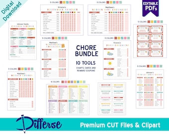 Chore Chart Bundle For Kids | Allowance Chart | Screen Time Checklist | Responsibility Chart | Cleaning Schedule | Chore Cards | Planner
