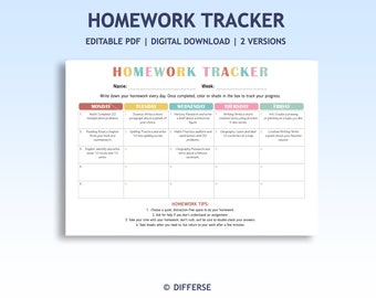 Homework Tracker | Editable Homework Chart | Printable Homework Chart ...