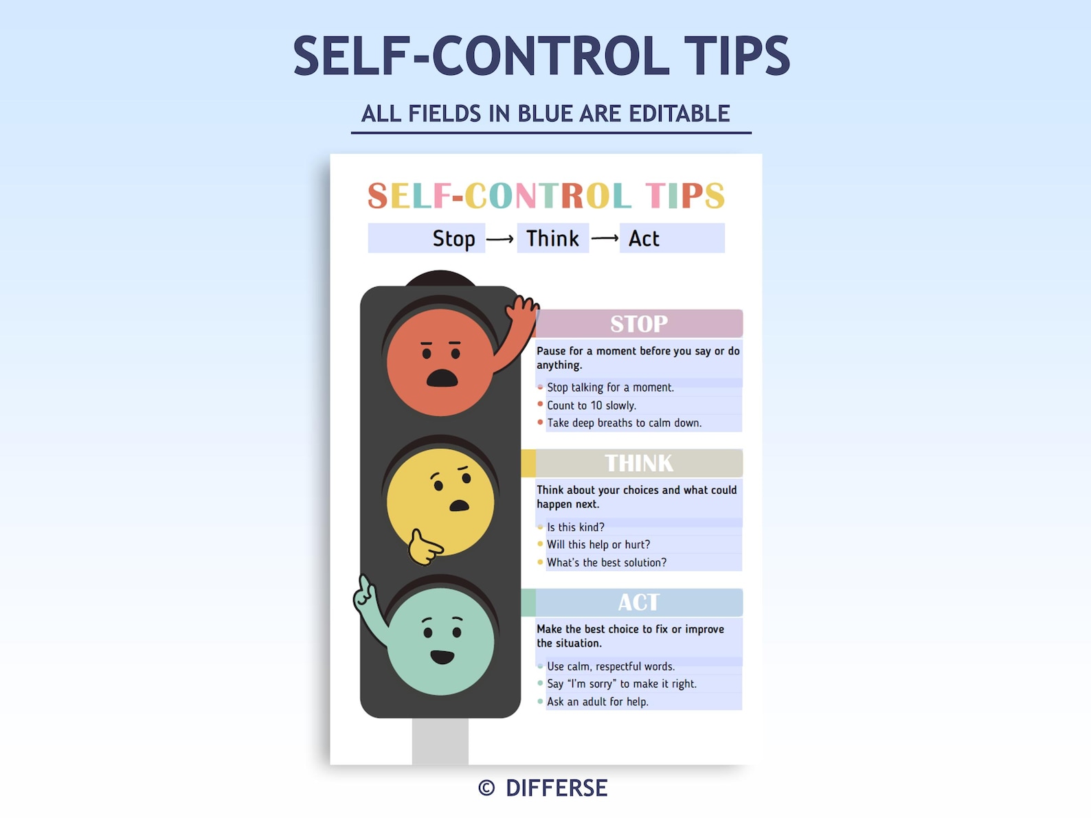 Self Control Tips | Self Control Lessons | Stop Think Act, Stop Think ...