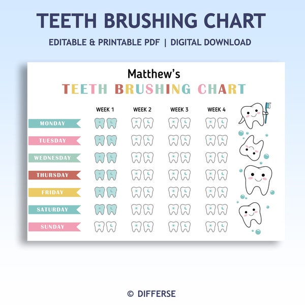 Teeth Brushing Chart | Brush Your Teeth | Tooth Chart | Brush Teeth Chart | Brushing Teeth | Tooth Brushing Chart | Teeth Brushing Reminder
